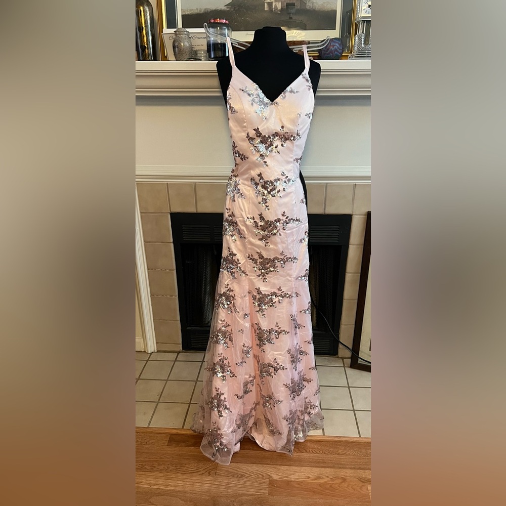 Chong Xiao Pink & Silver Prom Gown